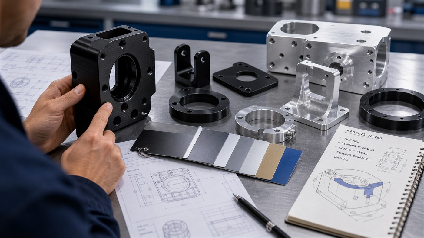 aluminum-anodizing-ai-support.jpg Close inspection of anodized aluminum housings brackets and finish swatches for Type II and hardcoat review