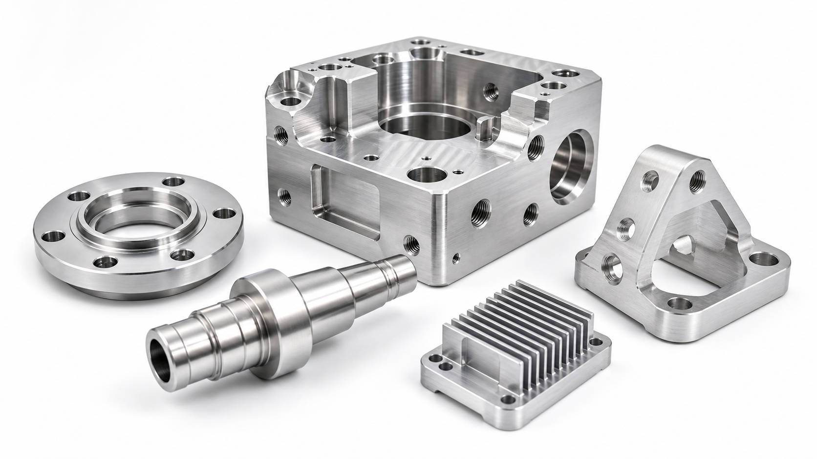 Precision CNC machined aluminum housing stainless shaft flange bracket and heat sink