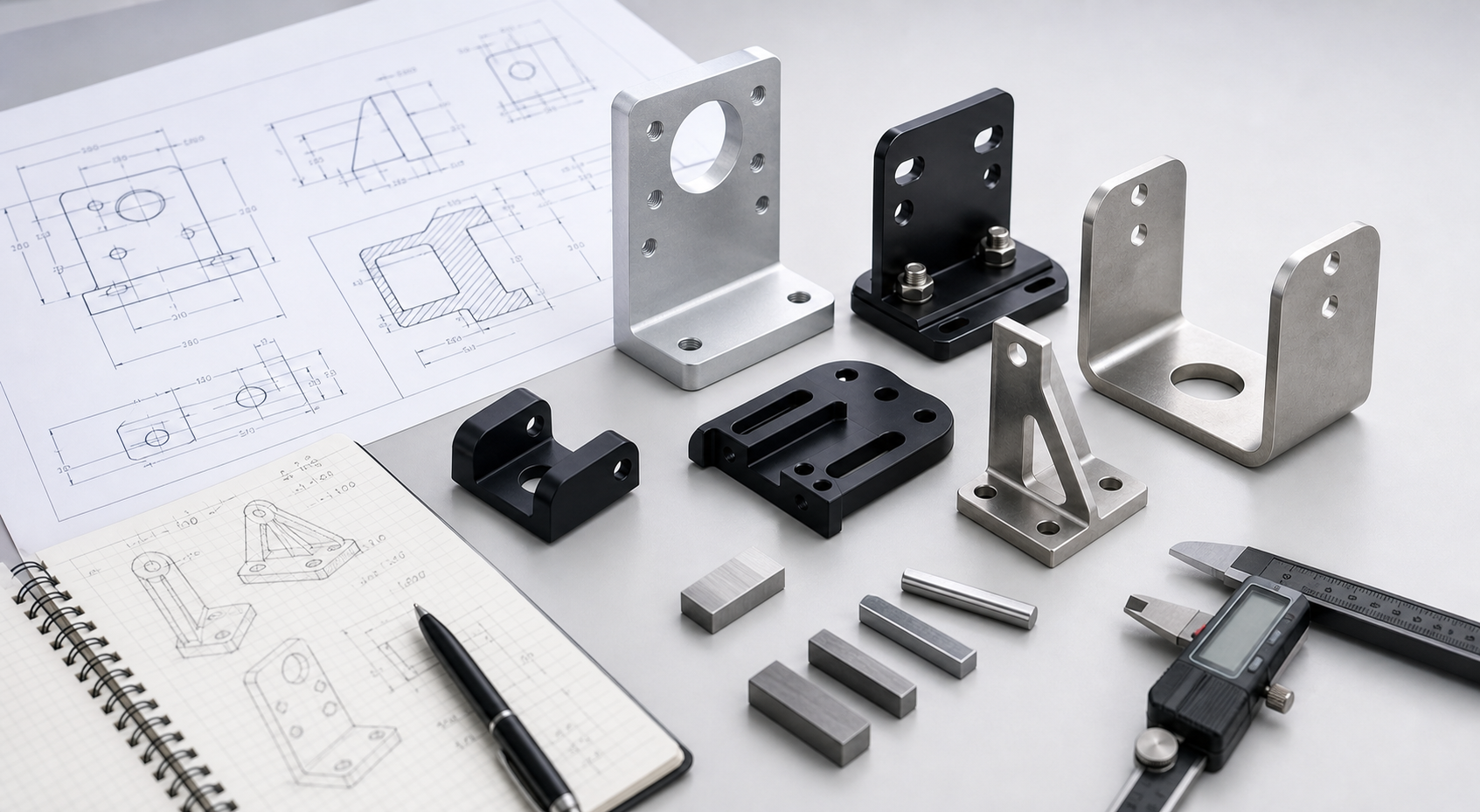 CNC machining design guide hero CNC machining design review with part drawings, section views and machined metal components