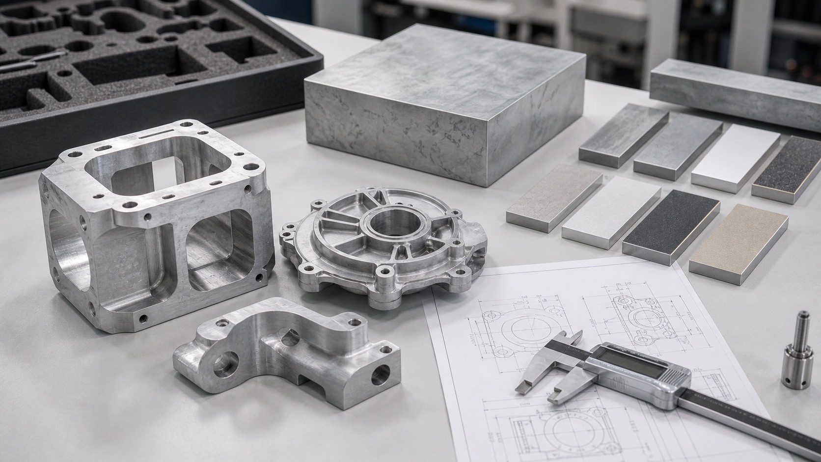 Magnesium alloy sample blocks and machined components with drawing and packaging context