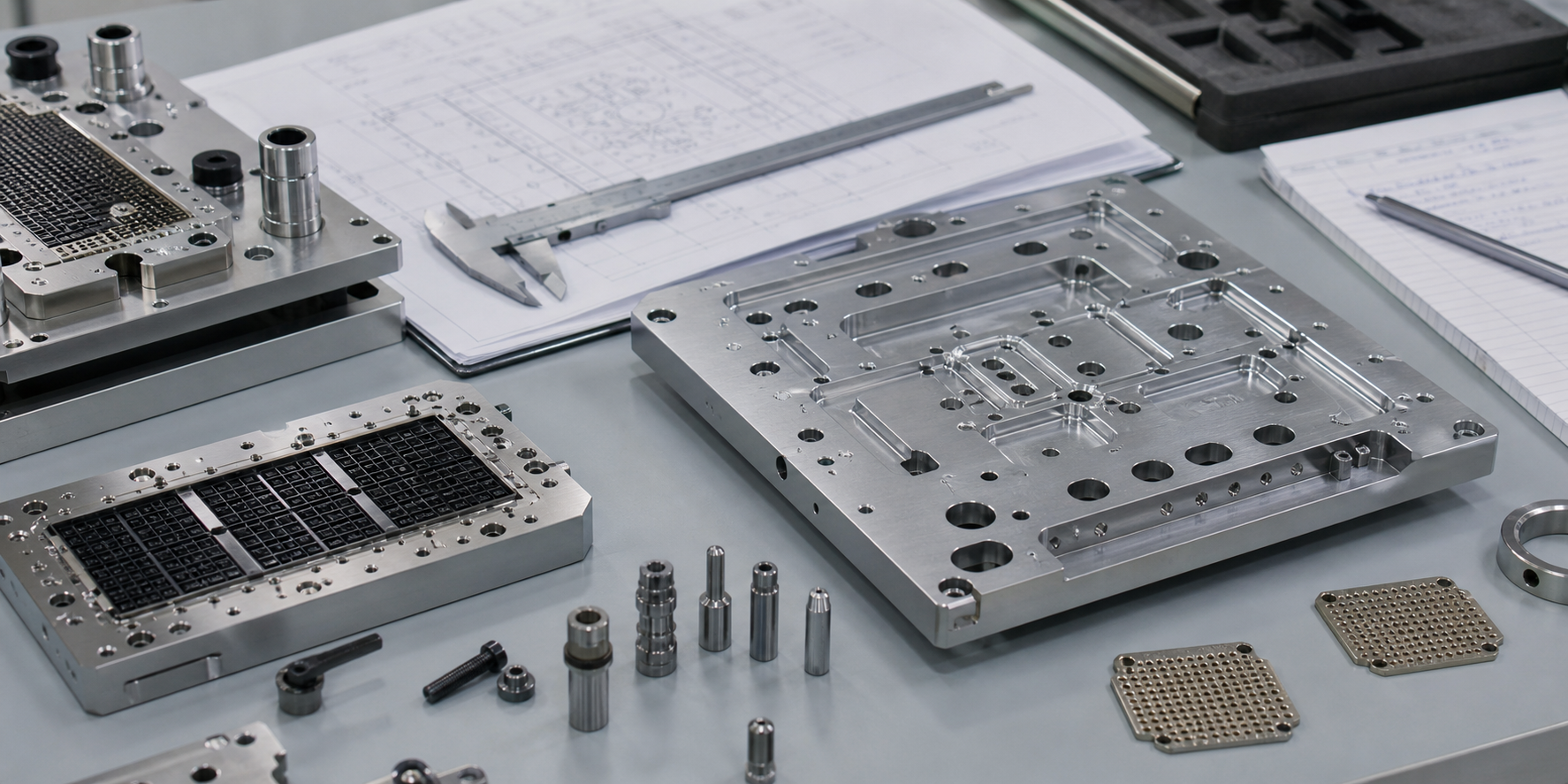 Semiconductor tooling components with drawing packet caliper and alignment notes for quote review